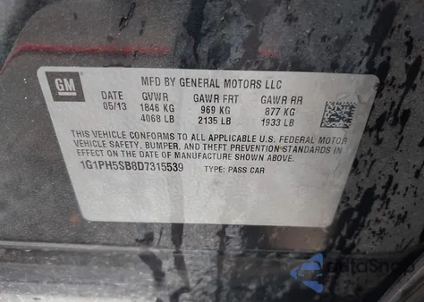 2013 Chevrolet Cruze Eco Auto из США, поврежденный, VIN 1G1PH5SB8D7315539